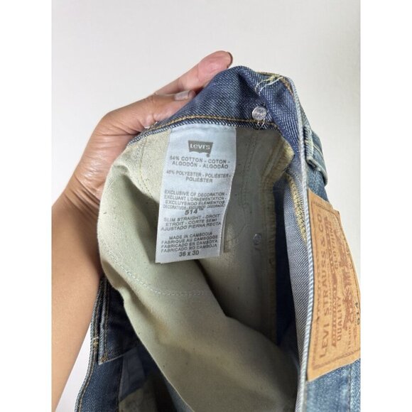 Levis 514 Jeans Men 36 X 30 Blue Slim Straight Droit Medium Wash Flap Pockets - Picture 10 of 12